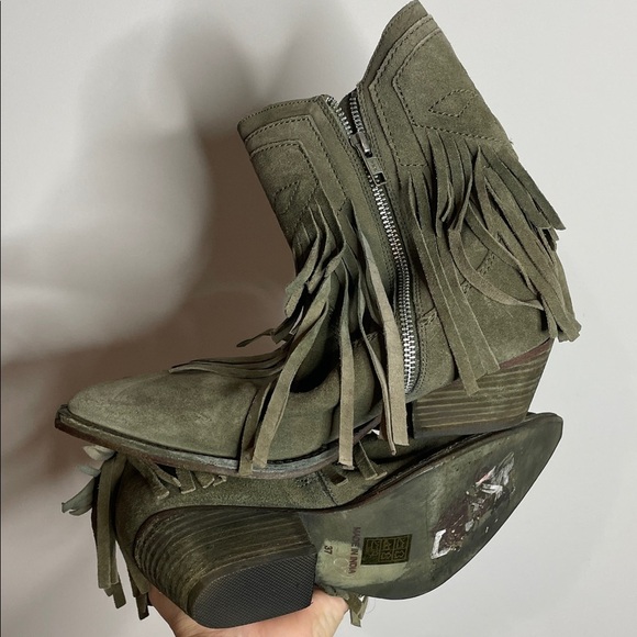 Free People | Women’s Lawless Fringe Ankle Boots in Olive Green Size 6.5 NWOB - Picture 7 of 8